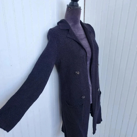 Sugar Rain Black Button Front Long  Cardigan Sweater Soft Acrylic Sz L - Picture 3 of 11
